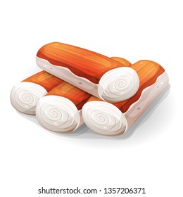 Surimi Or Crab Stick/ Illustration of a cartoon surimi stick made of seafood ingredients