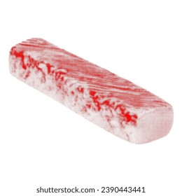 Surimi crab stick, from red circle dots of different sizes on white background