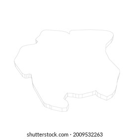 Surinam - Mapa de silueta de contorno delgado 3D negro de área de campo. Ilustración vectorial plana simple