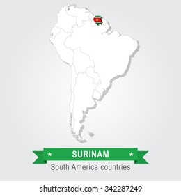 Surinam. All the countries of South America. Flag version.