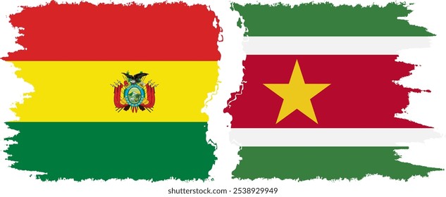 Suriname and Bolivia grunge flags connection, vector