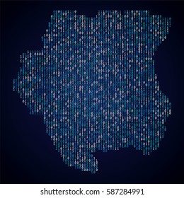 Suriname country map made from binary code numbers.
