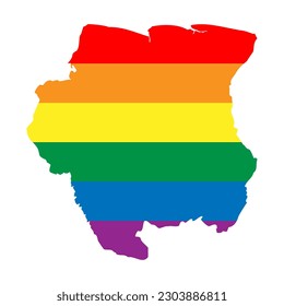Suriname country silhouette. Country map silhouette in rainbow colors of LGBT flag.