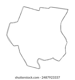 Suriname country simplified map.Thin triple pencil sketch outline isolated on white background. Simple vector icon