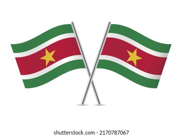Suriname crossed flags. Surinamese flags on white background. Vector icon set. Vector illustration.