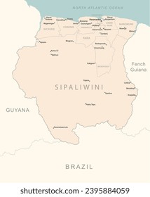 Suriname - detailed map with administrative divisions country. Vector illustration