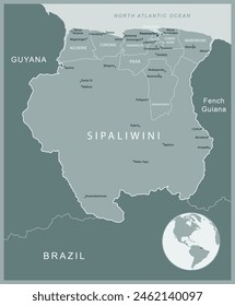 Suriname - detailed map with administrative divisions country. Vector illustration