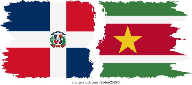 Suriname and Dominican Republic grunge flags connection, vector