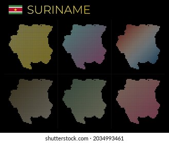 Suriname dotted map set. Map of Suriname in dotted style. Borders of the country filled with beautiful smooth gradient circles. Appealing vector illustration.