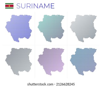 Suriname dotted map set. Map of Suriname in dotted style. Borders of the country filled with beautiful smooth gradient circles. Amazing vector illustration.