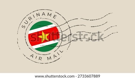 Suriname Flag Air Mail Vector Postmark Illustration with Grunge Cancellation Stamp for International Travel and Global Communication Concepts.