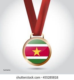 Suriname Flag in Bronze Medal. Vector Illustration. RIO Olympic Game Bronze Medal. Vector Illustration