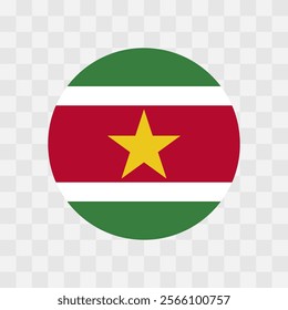 Suriname flag - circle vector flag isolated on checkerboard transparent background