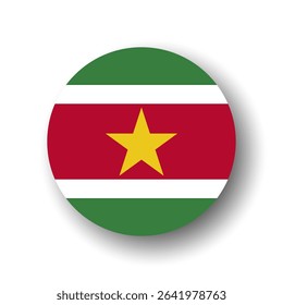 Suriname flag - flat vector circle icon or badge with dropped shadow.