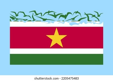 Suriname flag with freedom concept, independent country idea, Suriname flag transforming into flying birds vector, sovereignty metaphor, flat design