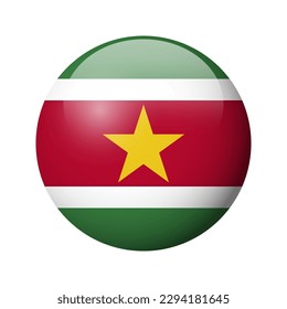 Suriname flag - glossy circle badge. Vector icon.