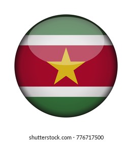 suriname Flag in glossy round button of icon. suriname emblem isolated on white background. National concept sign. Independence Day. Vector illustration.