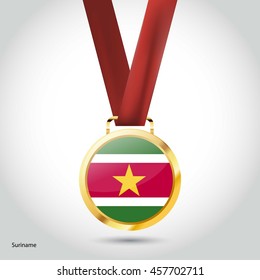 Suriname Flag in gold Medal. Vector Illustration. RIO Olympic Game gold Medal. Vector Illustration