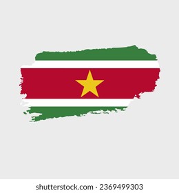 Bandera de Surinam con textura gruesa. Ilustración vectorial de la bandera de Surinam pintada con pincel con efecto de grunge y trazo de acuarela. Feliz Día de la Independencia.