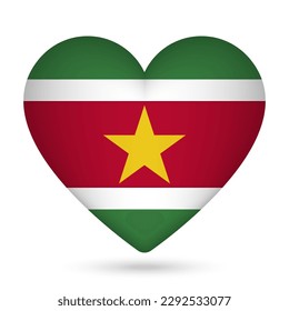 Suriname flag in heart shape. Vector illustration.