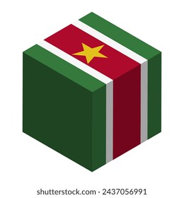 Suriname flag - isometric 3D cube isolated on white background. Vector object.