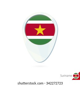 Suriname flag location map pin icon on white background. Vector Illustration.