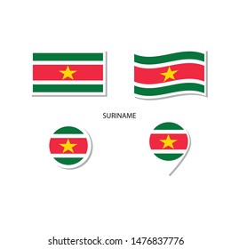 Suriname flag logo icon set, rectangle flat icons, circular shape, marker with flags.