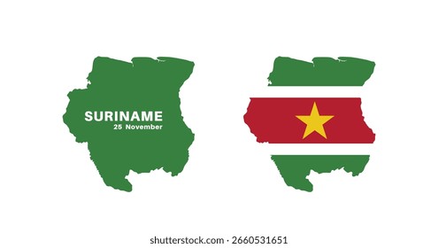 suriname flag and map set. suriname flag in official colors and proportions, map