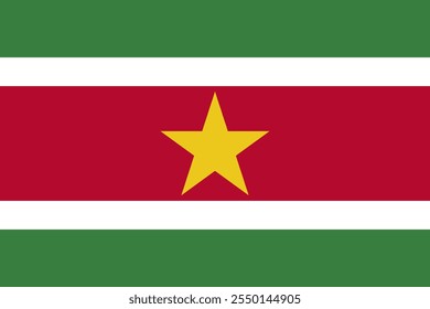 Suriname flag in official colors, dimensions and aspect ratio. Vector flag symbolizing national pride, identity, heritage, patriotism and authority