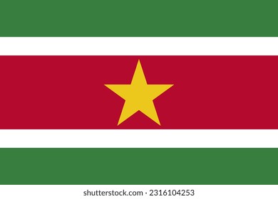 Suriname flag, official colors and proportion. Vector illustration.