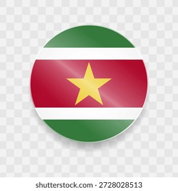 Suriname Flagge auf Knopf glänzendes Glas