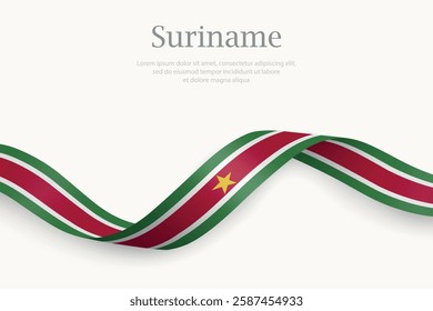 Suriname flag on Waving ribbon. Template for independence day