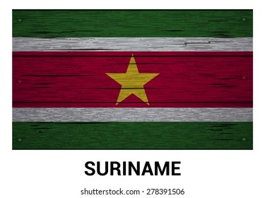 Suriname flag on wood texture background - vector illustration