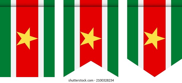 Suriname flag or pennant isolated on white background. Pennant flag icon.