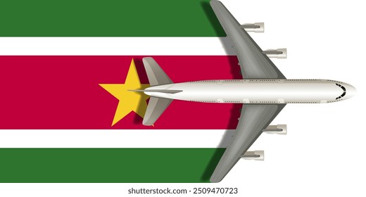 SURINAME flag with a plane flying over it close up. Vector image.