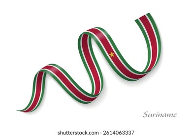 Suriname flag ribbon waving national colors, symbolizing pride, unity and national identity
