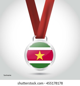 Suriname Flag in Silver Medal. Vector Illustration. RIO Olympic Game silver Medal. Vector Illustration