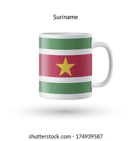 Suriname flag souvenir mug isolated on white background. Vector illustration.