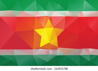 Suriname flag - triangular polygonal vector pattern