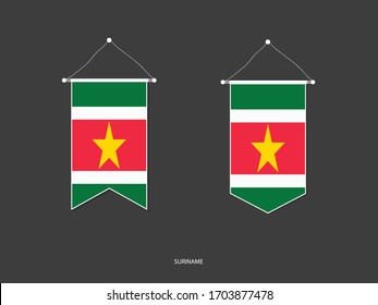 Marca Surinam en varias formas, Vector Pennant de bandera de fútbol, ilustración vectorial.