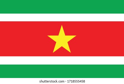Suriname flag vector graphic. Rectangle Surinamese flag illustration. Suriname country flag is a symbol of freedom, patriotism and independence.