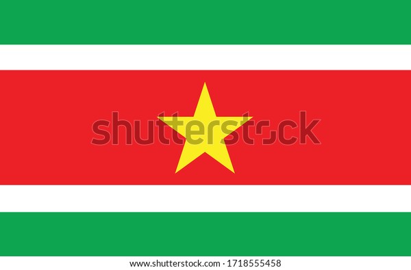 Suriname flag vector graphic. Rectangle\
Surinamese flag illustration. Suriname country flag is a symbol of\
freedom, patriotism and\
independence.