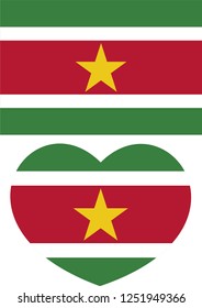 Suriname flag, vector, heart shape, sticker