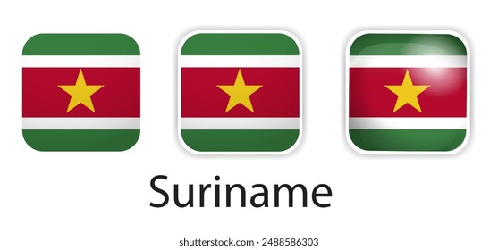 Suriname-Flagvektor-Symbole in der Form eines abgerundeten Quadrats gesetzt