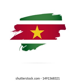 Suriname flag. Vector illustration on a white background. Brush strokes are drawn by hand.