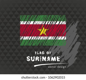 Suriname flag, vector sketch hand drawn illustration on dark grunge background