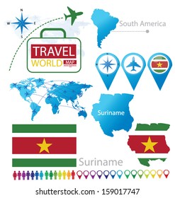 Suriname. flag. World Map. Travel vector Illustration.