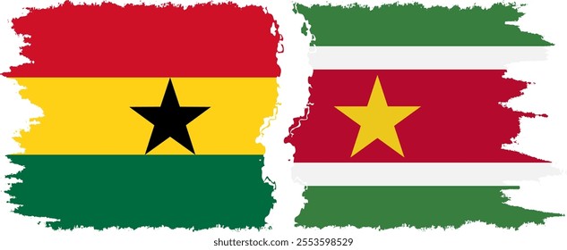 Suriname and Ghana grunge flags connection, vector