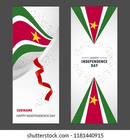 Suriname Happy independence day Confetti Celebration Background Vertical Banner set