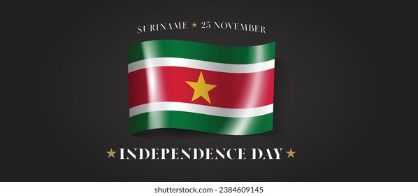 Suriname happy independence day greeting card, banner with template text vector illustration. Surinamese memorial holiday 25th of November design element with flag with star